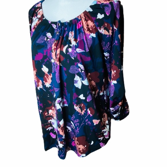 NY Collection Womens Blouse Multicolor Floral PL - Picture 2 of 8